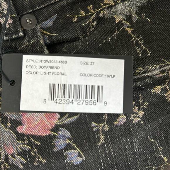 R13 Boyfriend Floral Jean in Black 27 - Picture 2 of 12